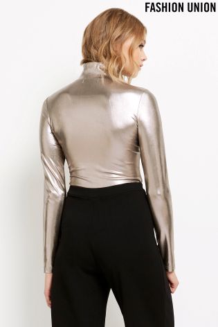 Fashion Union Metallic Roll Neck Top